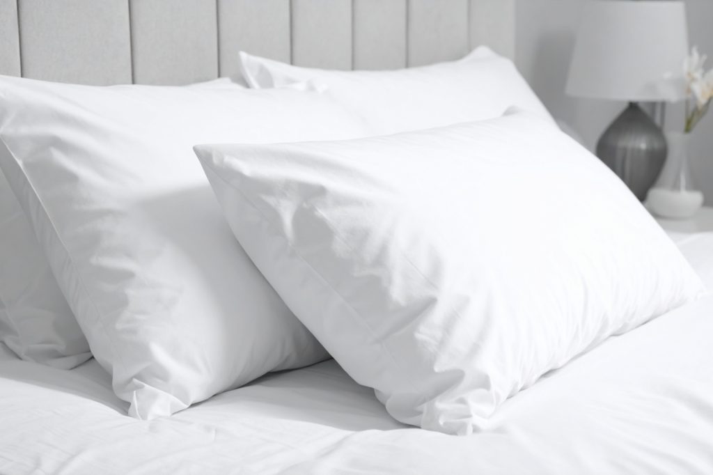 Close-Up of White Pillows on a Bed.