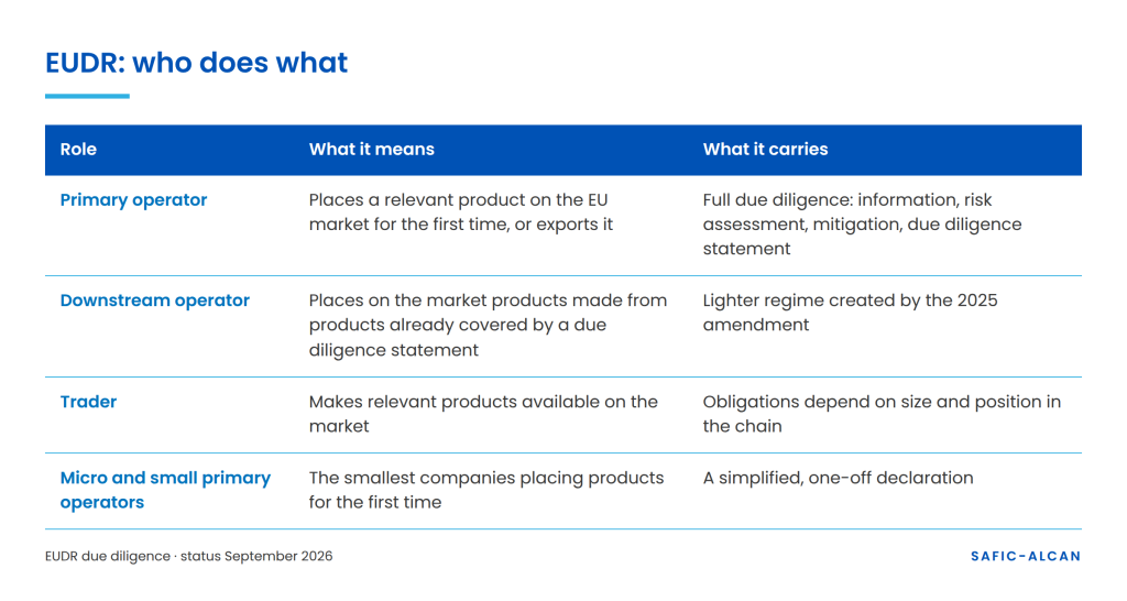 the table represents different roles of the EUDR process.